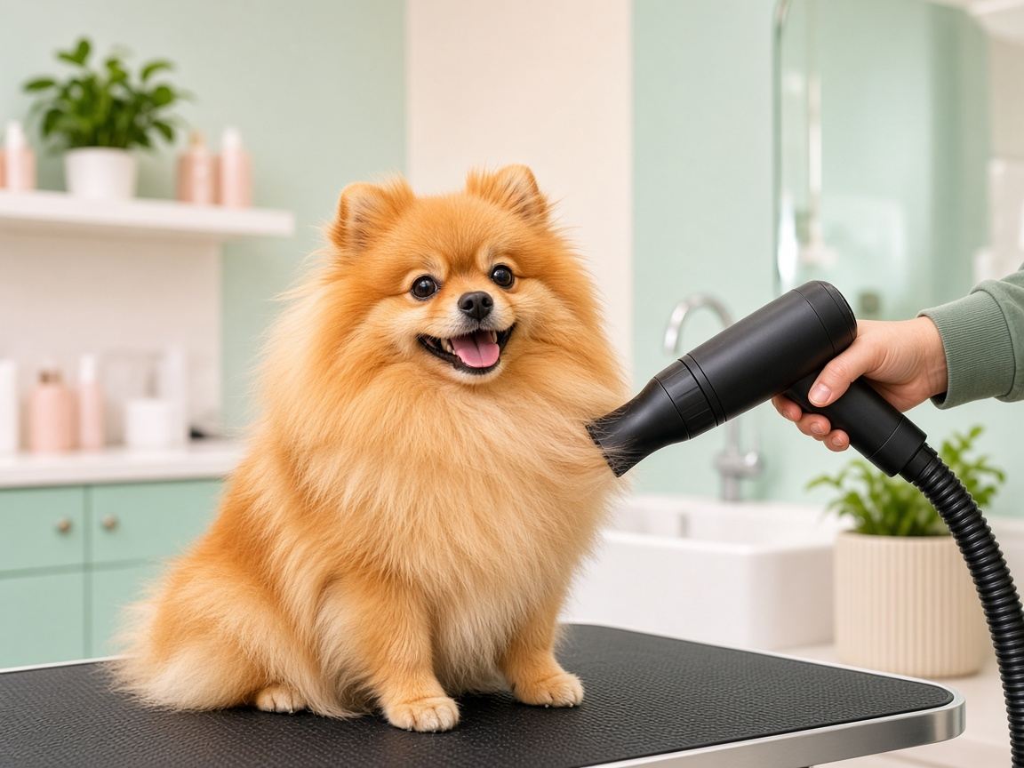 Sấy khô lông cho chó Pomeranian